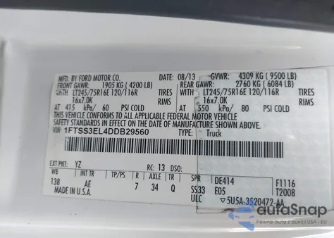 2013 Ford E-350 Super Duty Commercial из США, поврежденный, VIN 1FTSS3EL4DDB29560